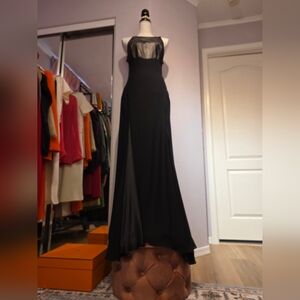Black Maxi Evening Dress with Sheer Bodice